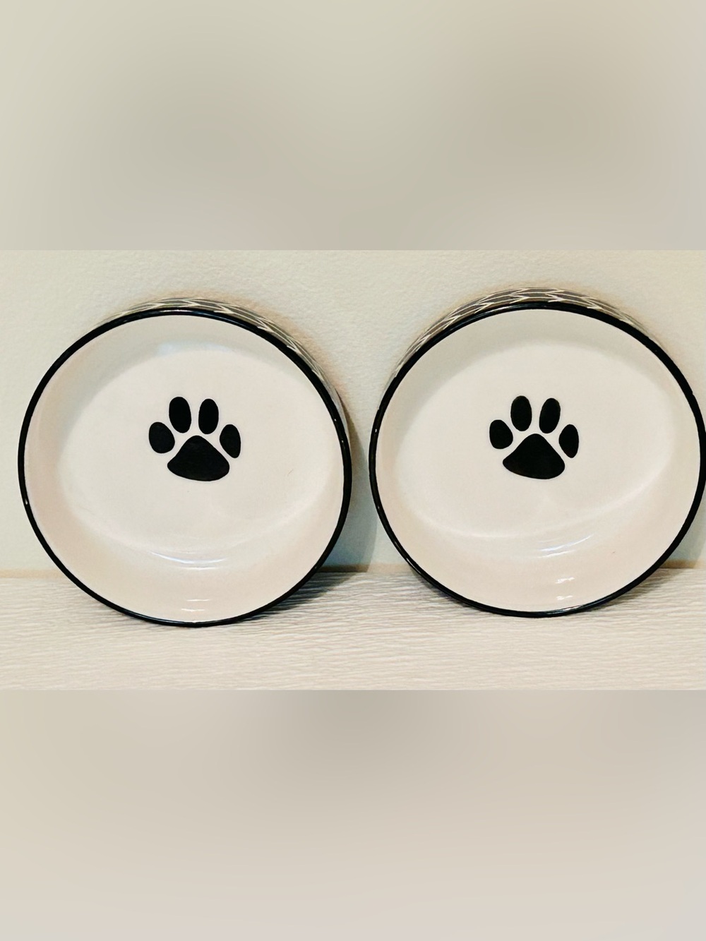 Black and Off White Ceramic Dog Bowls - Matching Set of 2 - Picture 3 of 5